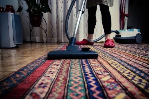 Clean the area rugs by vacuuming them first before dealing with stains.