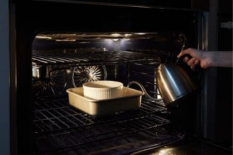 Pour some water in the glass pan bottom when heating dried food