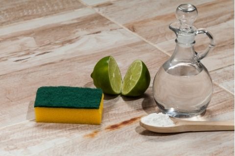 Vinegar and lemon are handy for cleaning the grout