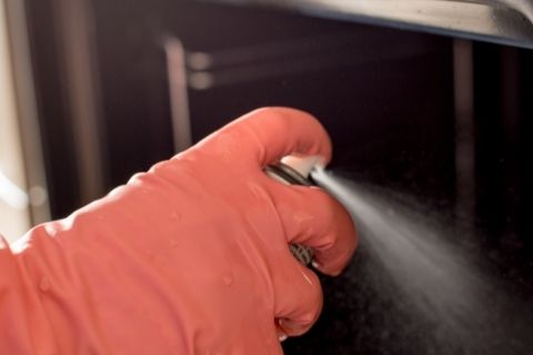 Spread the vinegar over the interior surface of the oven.