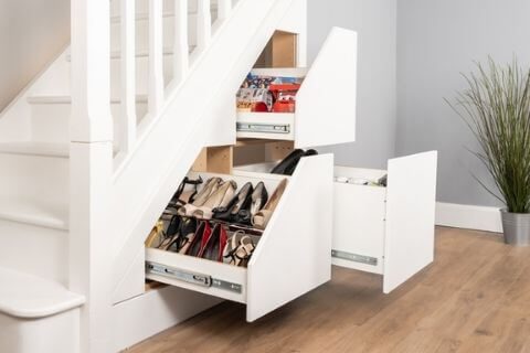 Turn stairs into storage and shoe shelves
