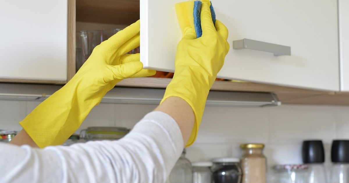 Best way to clean sticky grease off Kitchen cabinets