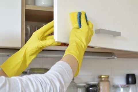How to clean the kitchen cabinets with mild detergent