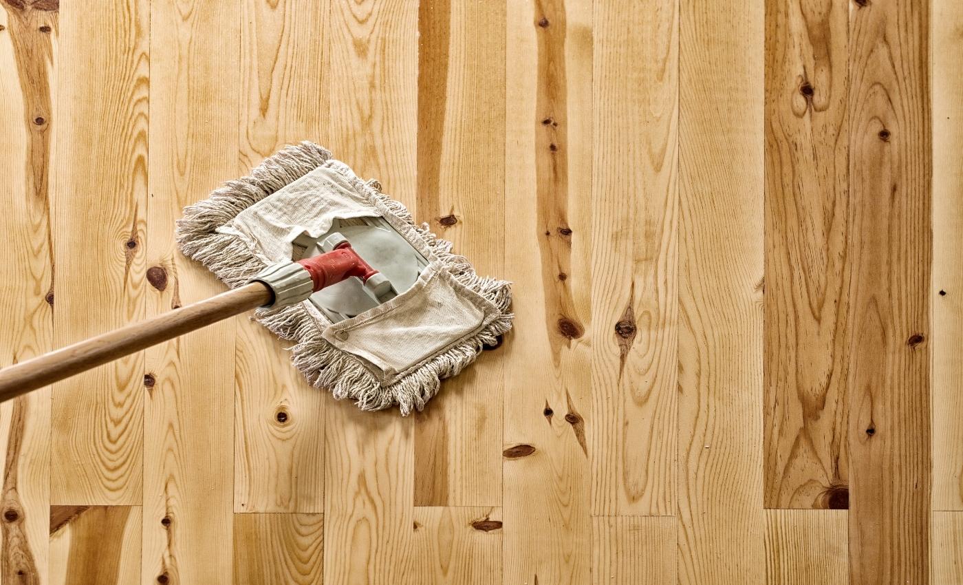 For daily cleaning, dust-mop the hardwood floor