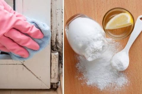 Cleaning-mold-on-wood-with-baking-soda
