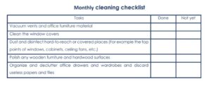 Monthly cleaning checklist 