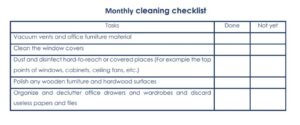 Monthly cleaning checklist