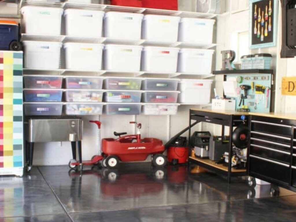 Garage shelves and bins (Source: Internet)