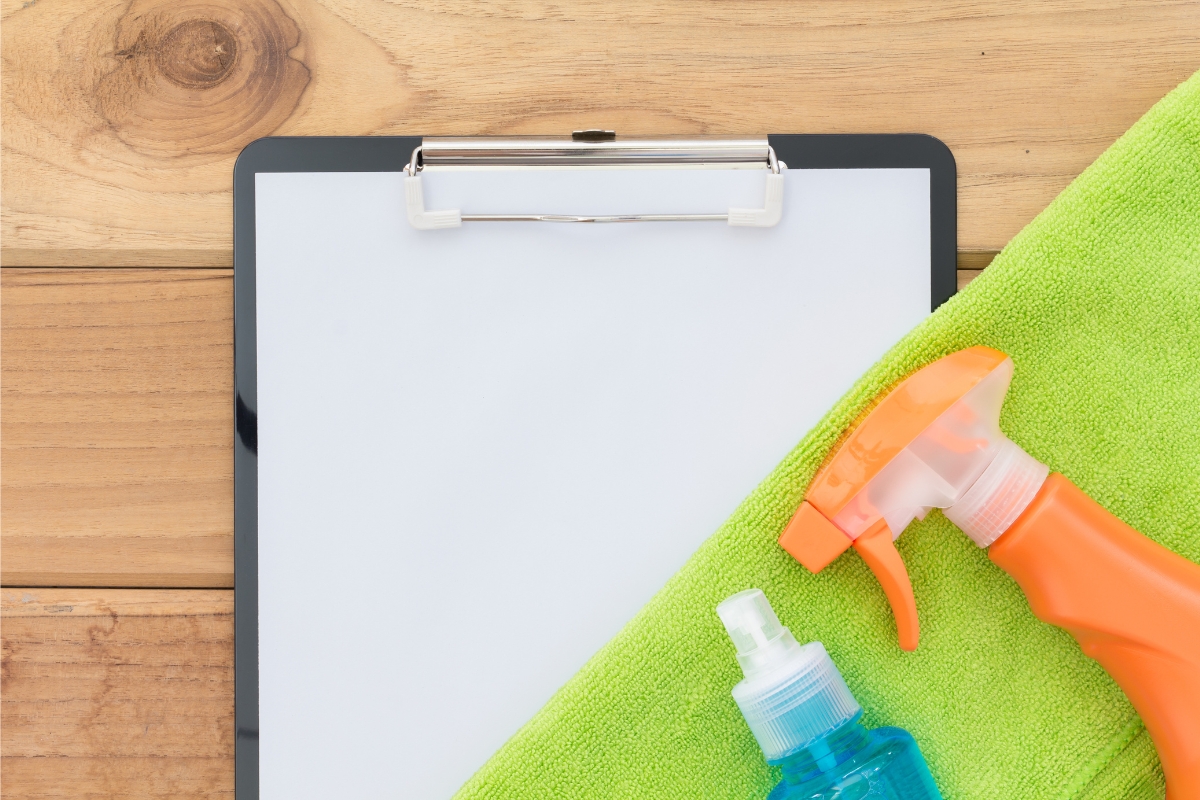 What is included in a home cleaning checklist?