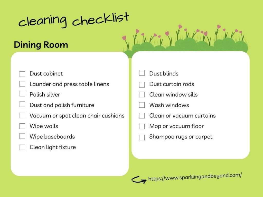 Deep cleaning checklist for Dining Room