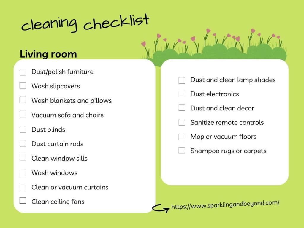 Deep cleaning checklist for Living Room