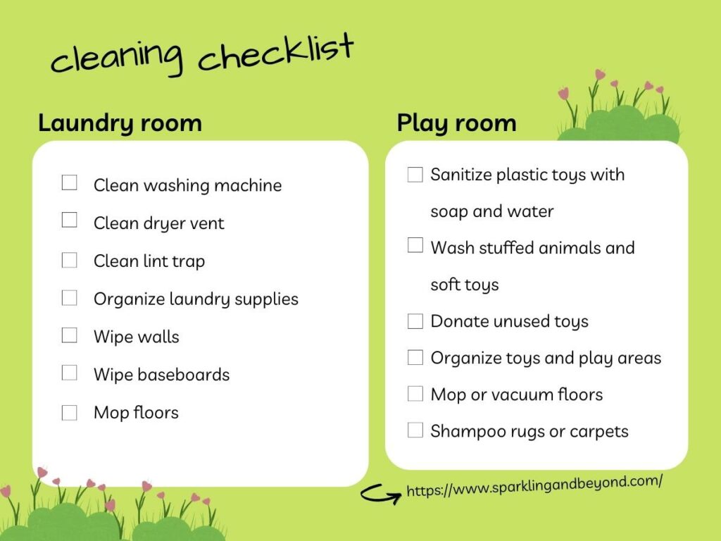 Deep cleaning checklist for Laundry and Play room