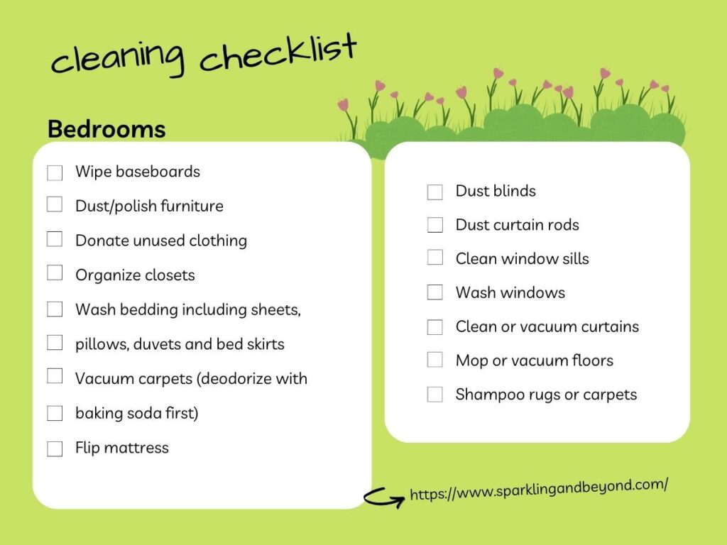 Deep cleaning checklist for Bedroom